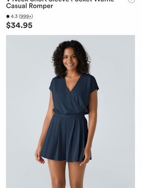 Halara V‑Neck Short Sleeve Pocket Romper – Navy, Size Small